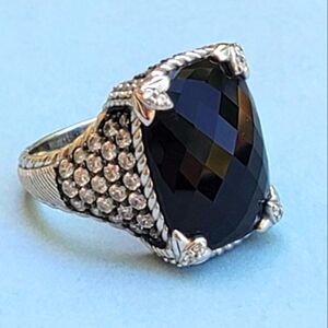 Judith Ripka 925 Sterling Onyx Monaco Ring.